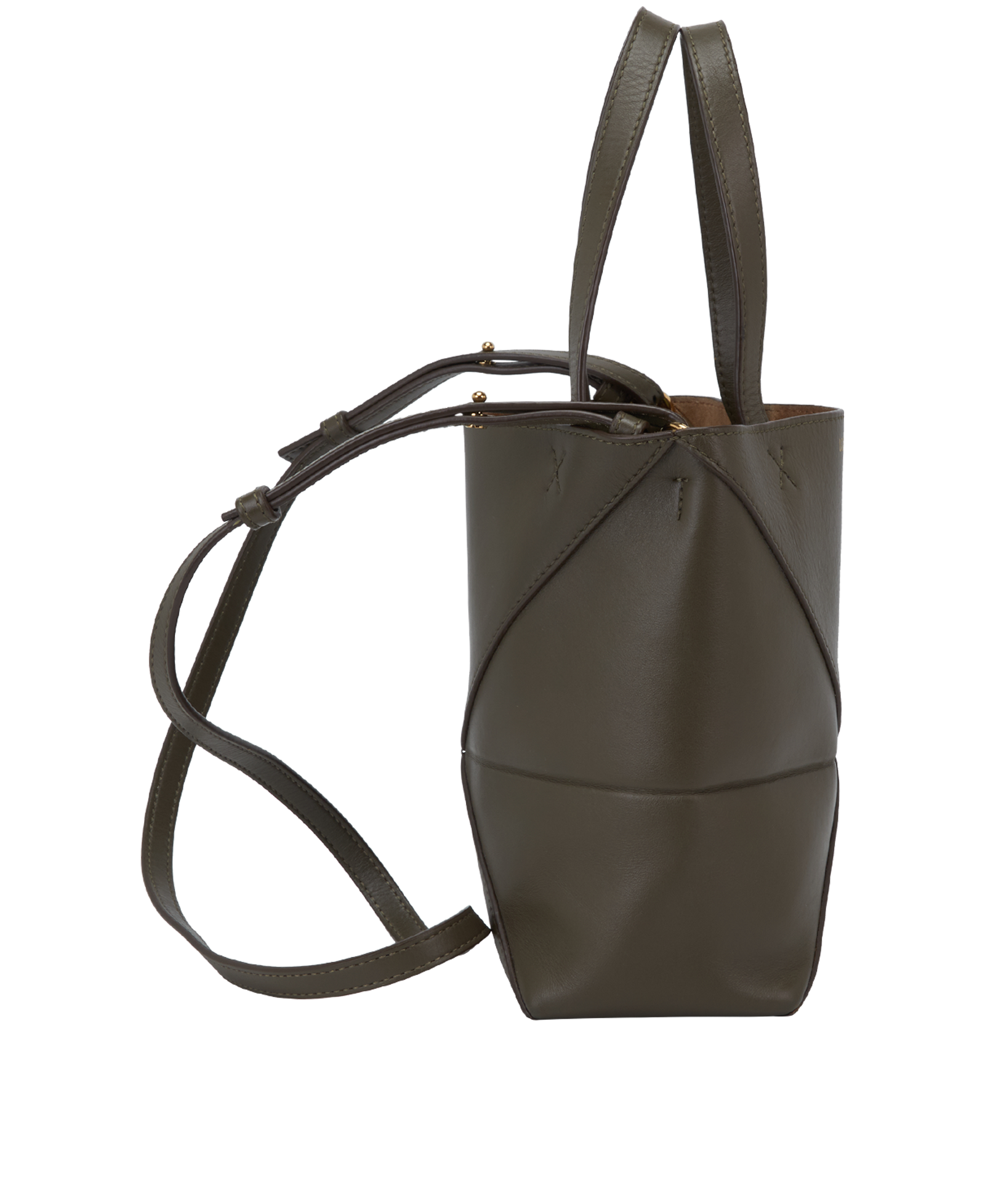 Mini Puzzle Fold Tote, &pound;650, Handbags, Taupe, Leather, Side view